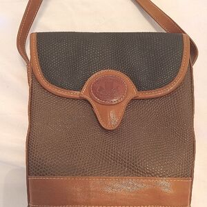 Brown and Black Messenger Bag with Flap Closure and Adjustable Strap
